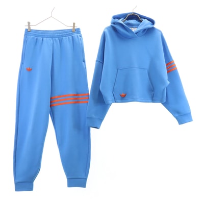 adidas Originals アディダスオリジナルス 長袖 ショート丈 スウェットパーカー 上下セットアップ M/L 水色