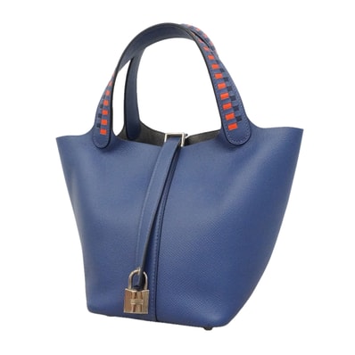 ★SALE【6ie7195】エルメス ハンドバッグ ピコタンロックPMトレサージュ ヴォーエプソン ブルーブライトン シルバー金具 C刻印【中古】レディース