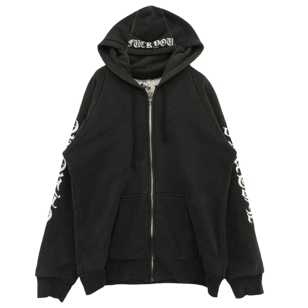CHROME HEARTS クロムハーツ(原本無) パーカー OLD HORSESHOE HOODIE 裏地サーマル オールド ファックユー バックロゴ プルオーバー パーカー ブラック系【中古】