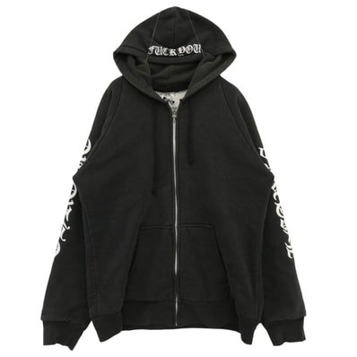 CHROME HEARTS クロムハーツ(原本無) パーカー OLD HORSESHOE HOODIE 裏地サーマル オールド ファックユー バックロゴ プルオーバー パーカー ブラック系【中古】