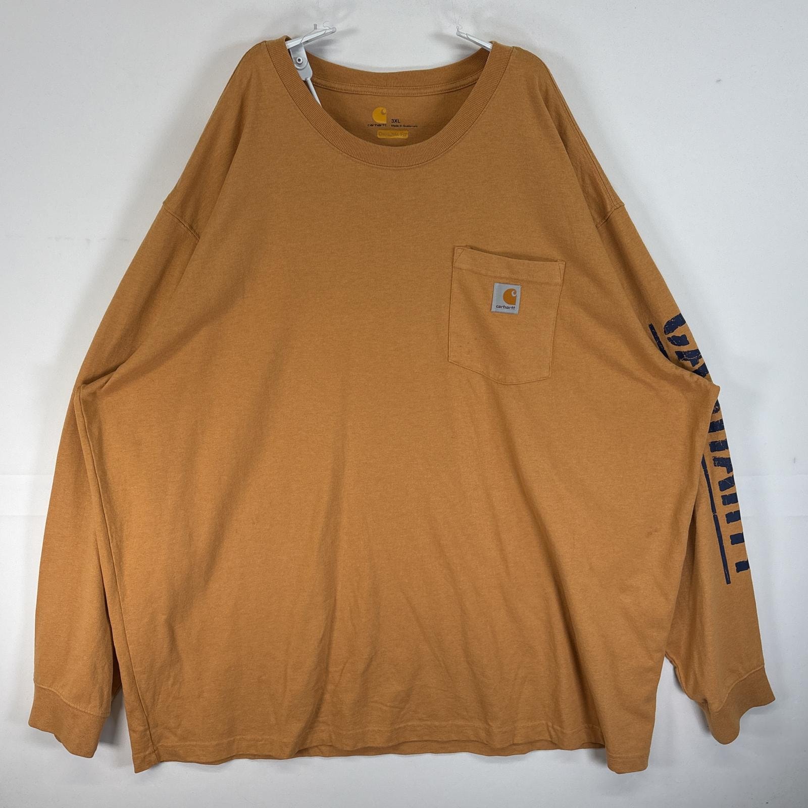 古着 カーハート Carhartt 長袖Tシャツ 袖 ラバープリント 胸ポケ 大きいサイズ 3XL  イエロー メンズ