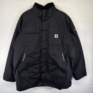古着 カーハート Carhartt ジャケット フルジップ ワンポイント ロゴ ワークジャケット 大きいサイズ 3XL TALL ブラック系 メンズ