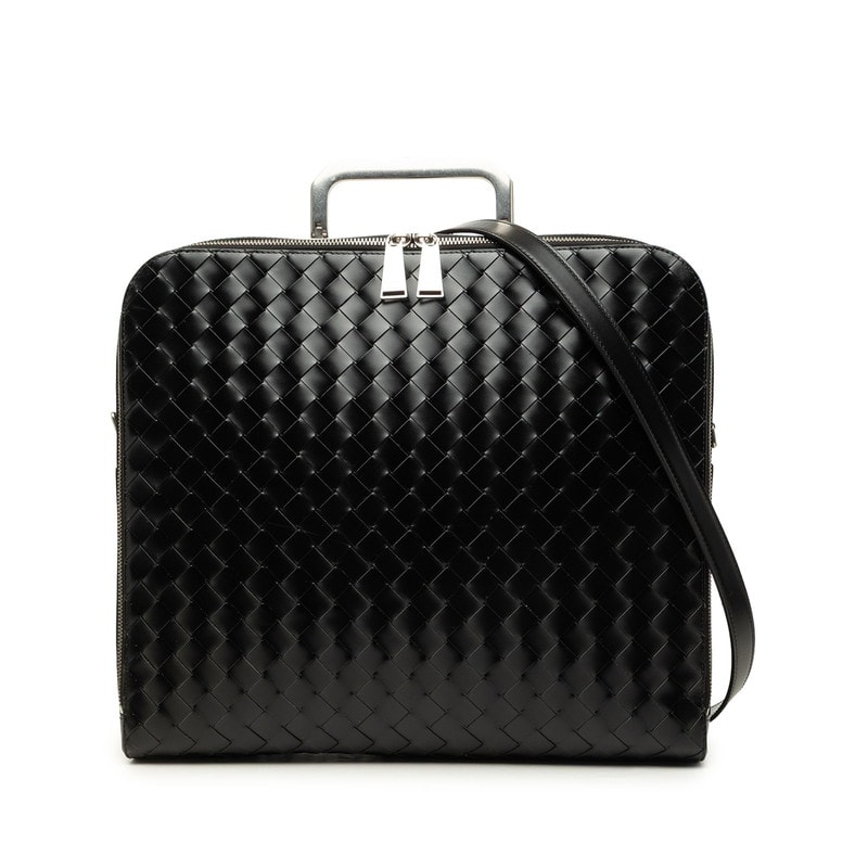 ボッテガヴェネタ イントレチャート ビジネスバッグ ブリーフケース ショルダー 2WAY ブラック レザー メンズ BOTTEGAVENETA 中古