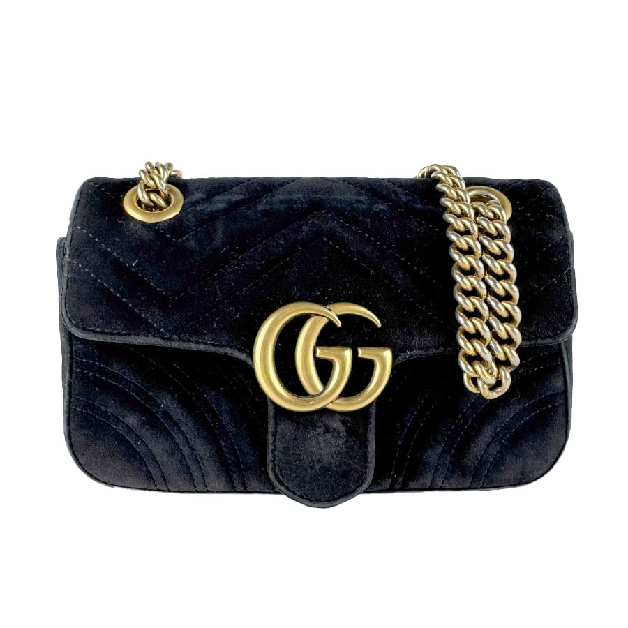 グッチ GUCCI ショルダーバッグ GGマーモント ベルベット ブラック レディース 446744【中古】 z10759