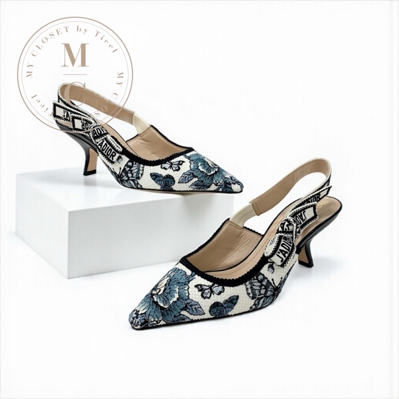 クリスチャンディオール CHRISTIAN DIOR J'ADIOR パンプス 靴 シューズ ファブリック ホワイト マルチカラー 刺繍 スリングバック ロゴ