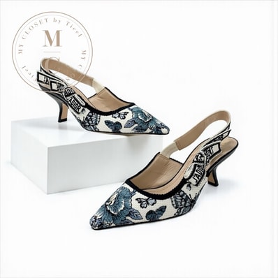 クリスチャンディオール CHRISTIAN DIOR J'ADIOR パンプス 靴 シューズ ファブリック ホワイト マルチカラー 刺繍 スリングバック ロゴ