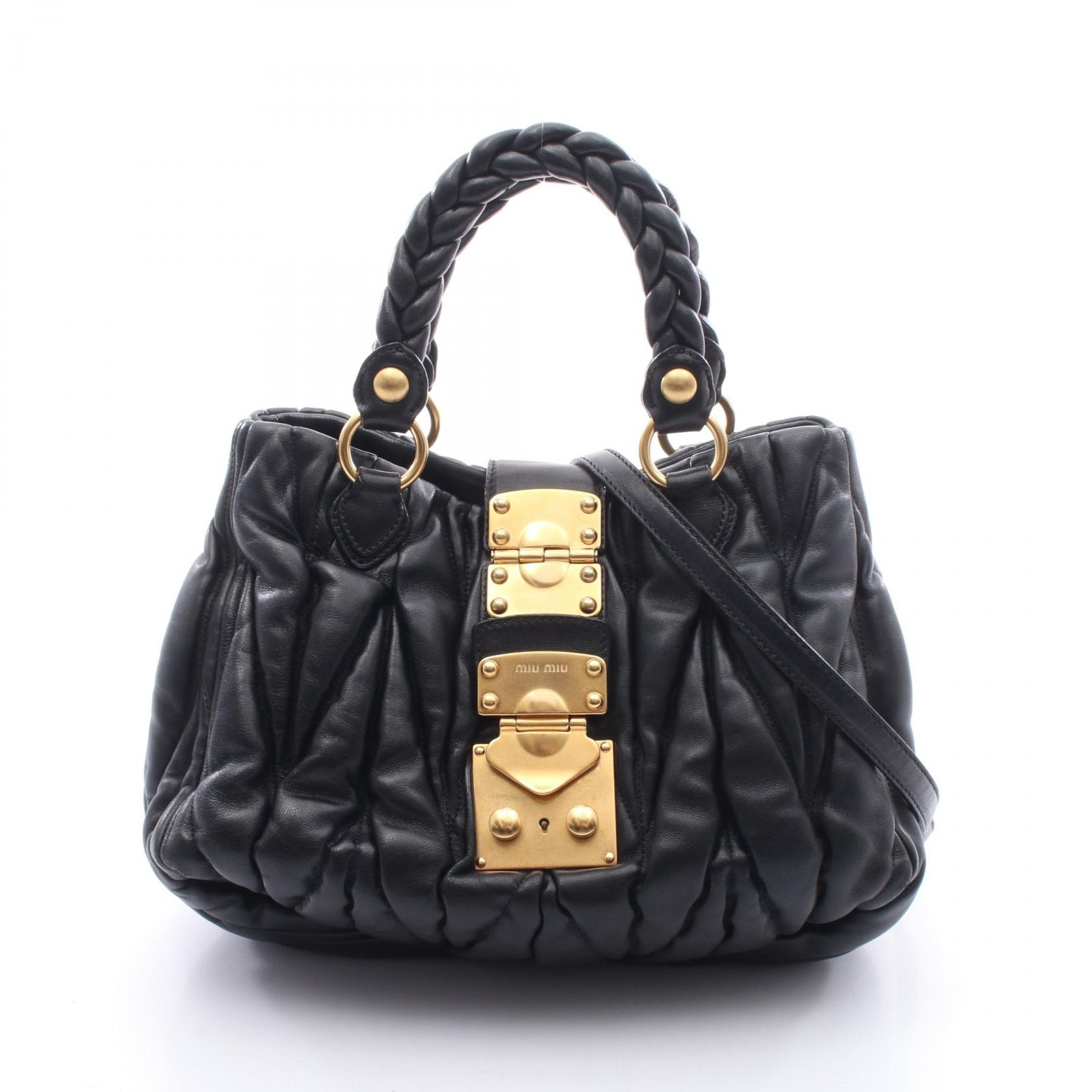 ミュウ ミュウ Miu Miu MATELASSE マテラッセ 2WAY ハンドバッグ バッグ レザー レディース ブラック系 RN0473 【中古】