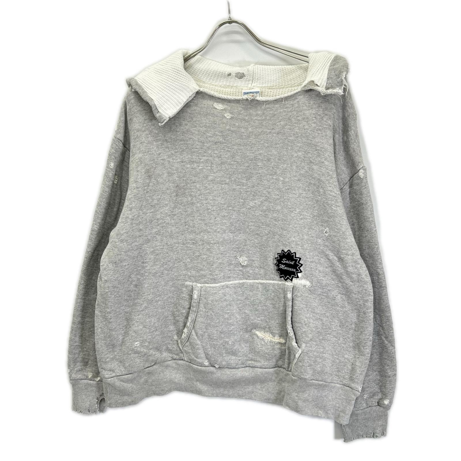 セントマイケル 24SS HOODIEDOUBLE FACE グレー ダメージ加工 長袖スウェット L