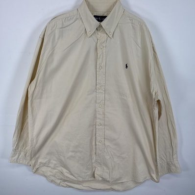 古着 ラルフローレン RALPH LAUREN 長袖シャツ ボタンダウンシャツ ワンポイント ロゴ 刺繍 肉厚 XL イエロー 無地 メンズ