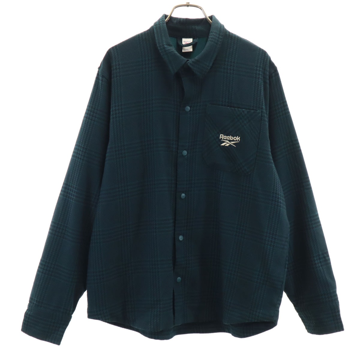 Reebok リーボック チェック柄 長袖 ネルシャツ M 青緑