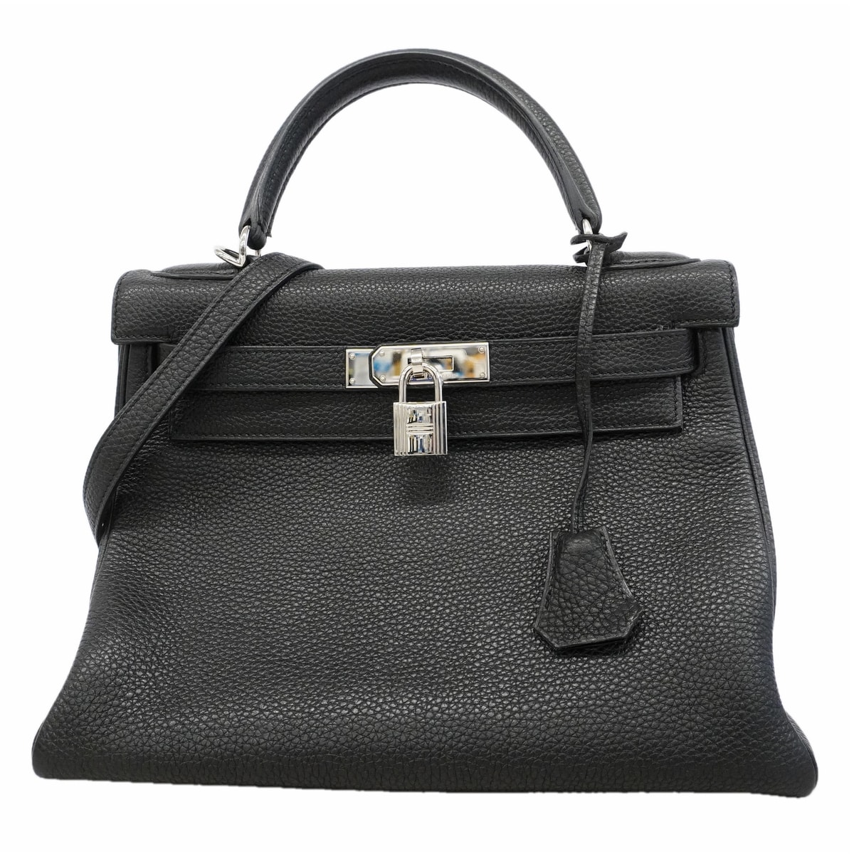 ★SALE【6hc2504】エルメス ハンドバッグ ケリー32 トゴ ブラック シルバー金具 □M刻印 2wayバック【中古】レディース