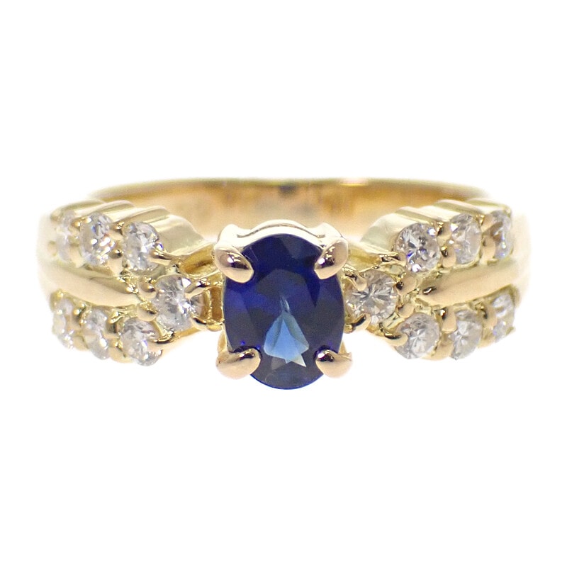 K18YGデザインジュエリー 8号 サファイア ダイヤモンド【中古】【Aランク】