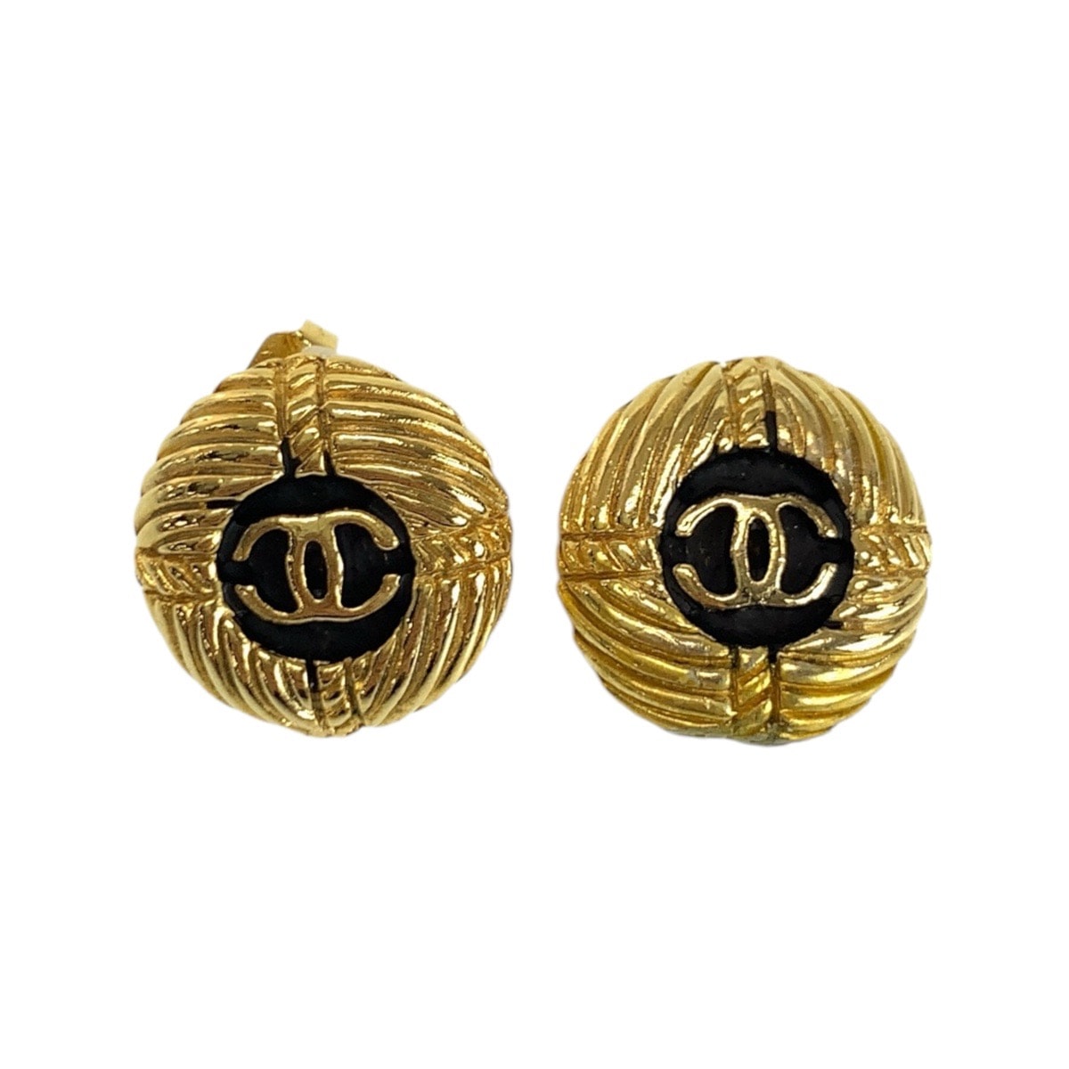 CHANEL シャネル ヴィンテージ ココマーク ゴールド ブラック ゴールド金具 メッキ ピアス 603081 【中古】