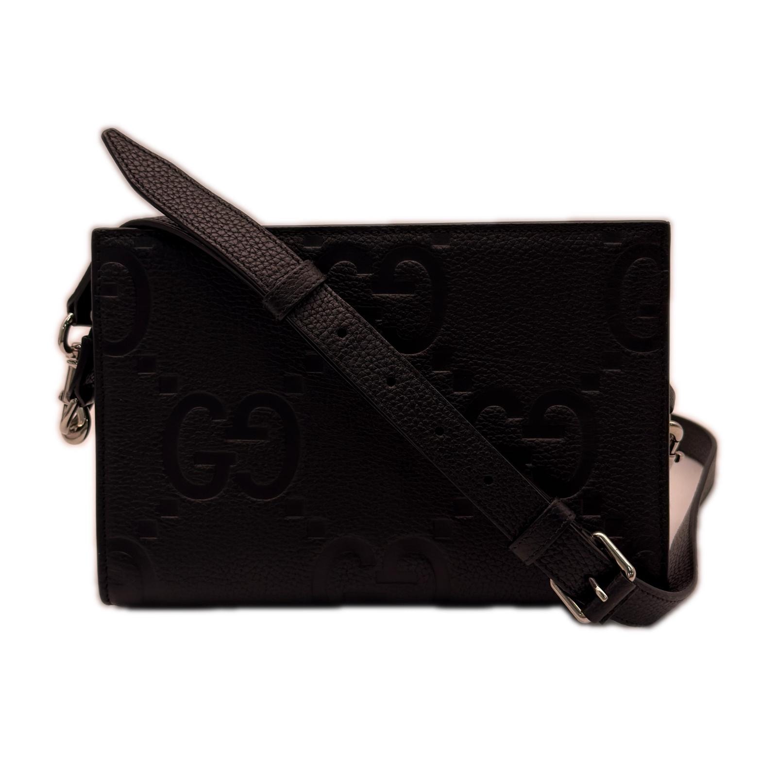 美品 GUCCI グッチ ジャンボGG ミニ バッグ 795240 2wayショルダーバッグ ブラック レザー メンズ