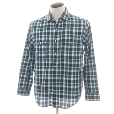 【中古】ザノースフェイス THE NORTH FACE ポリエステルマキシフレッシュ チェック カジュアルシャツ ネイビーxグリーン【サイズL】【メンズ】