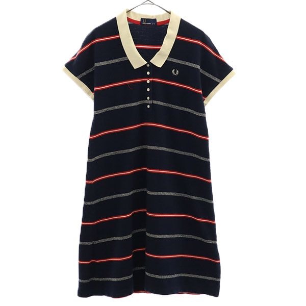 FRED PERRY フレッドペリー ボーダー 半袖 ワンピース 8 ネイビー