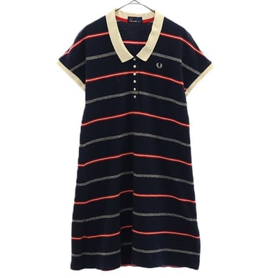 FRED PERRY フレッドペリー ボーダー 半袖 ワンピース 8 ネイビー
