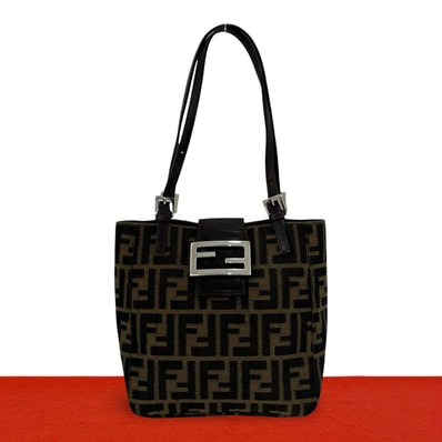 FENDI フェンディ ズッカ FF 柄 キャンバス レザー ハンドバッグ ブラウン
356-6