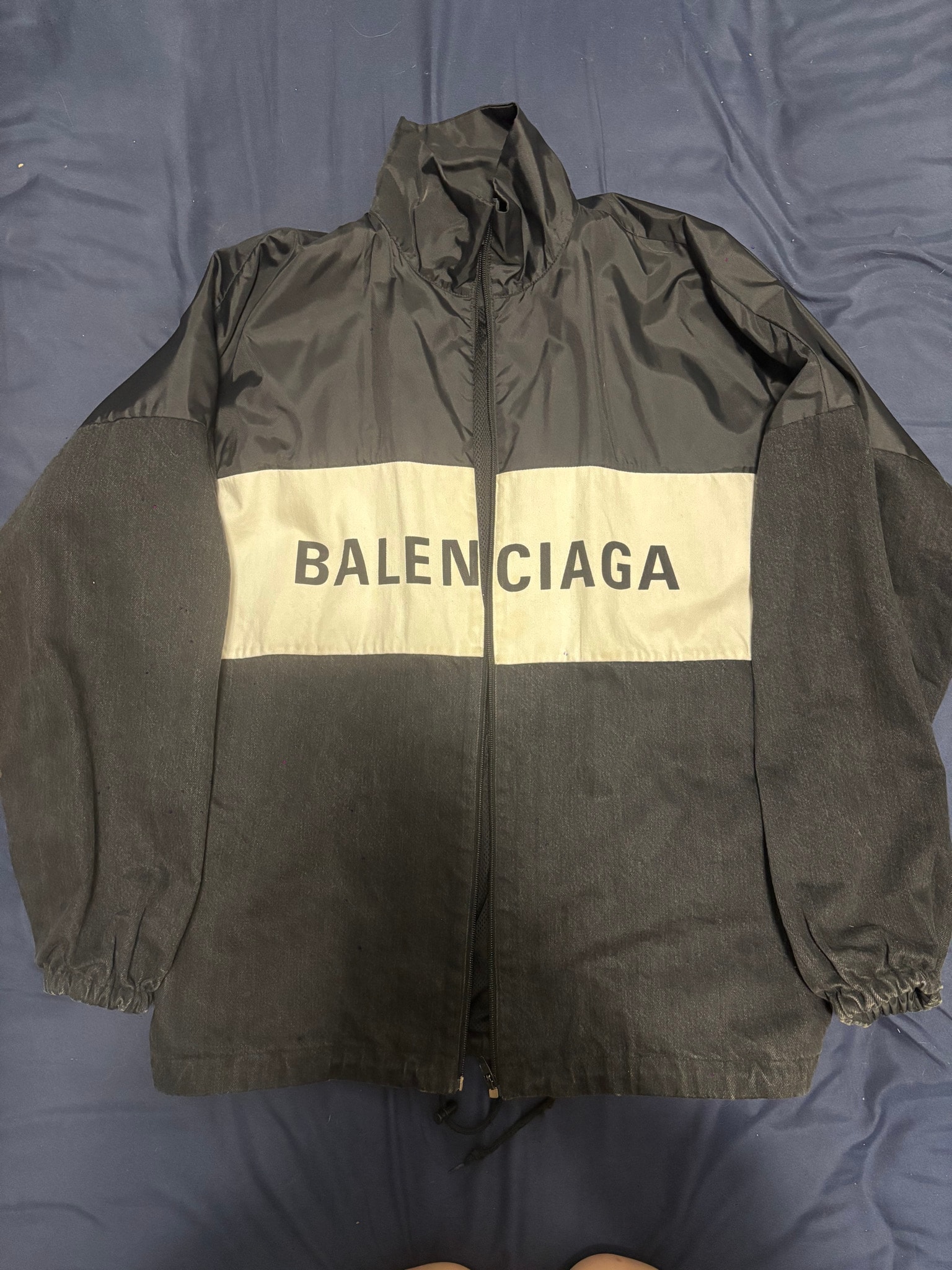 BALENCIAGA Logo Nylon Denim Track Jacket "Black"