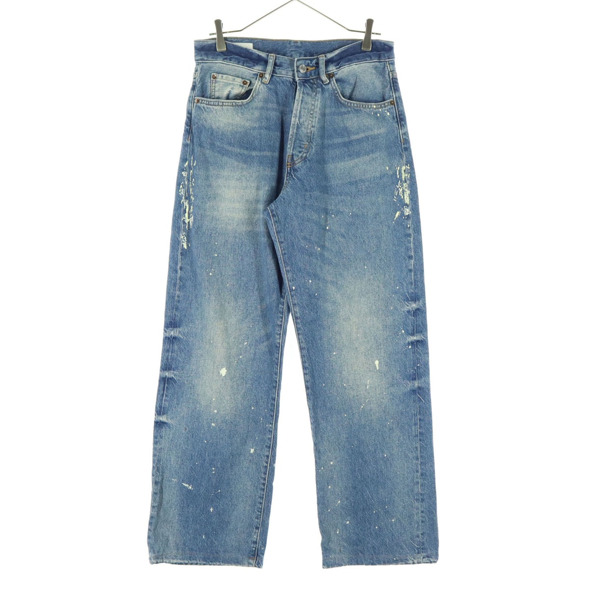 ZARA ザラ コットン ペンキペイント ストレートデニムパンツ 36 ブルー系