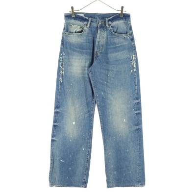 ZARA ザラ コットン ペンキペイント ストレートデニムパンツ 36 ブルー系