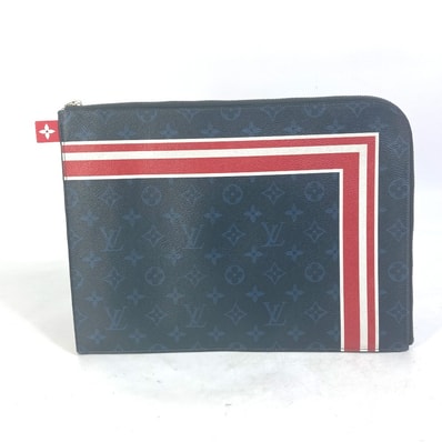 ルイヴィトン LOUIS VUITTON ポシェットジュールGM M61679 モノグラム コバルト ストライプ カバン ポーチ クラッチバッグ キャンバス ネイビー
