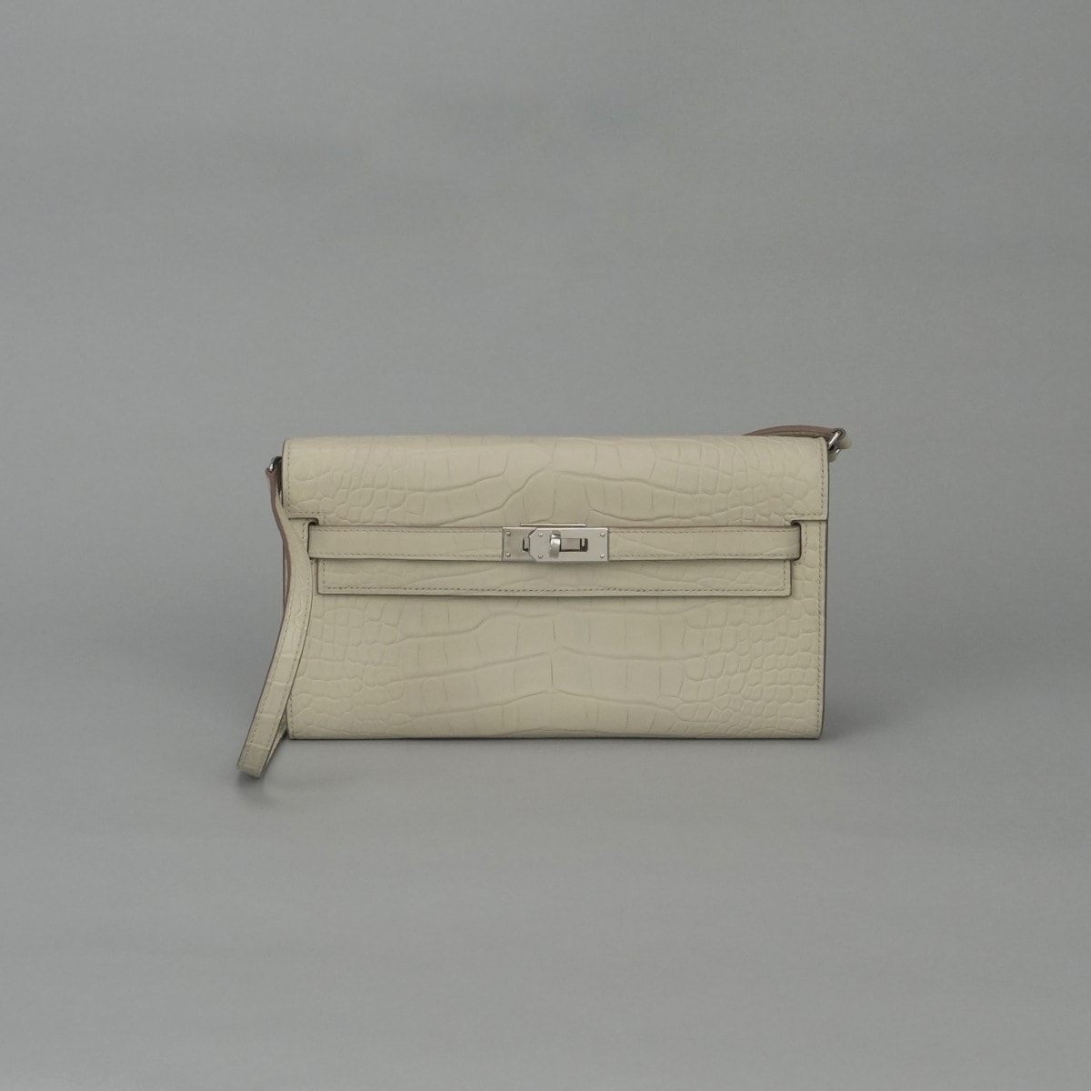 エルメス HERMES ケリーウォレットトゥーゴー ケリー ウォレット トゥーゴー 財布 長財布 ロングウォレット アリゲーター ベトン Beton ライトグレー Lightgray シルバー金具 エキゾチック