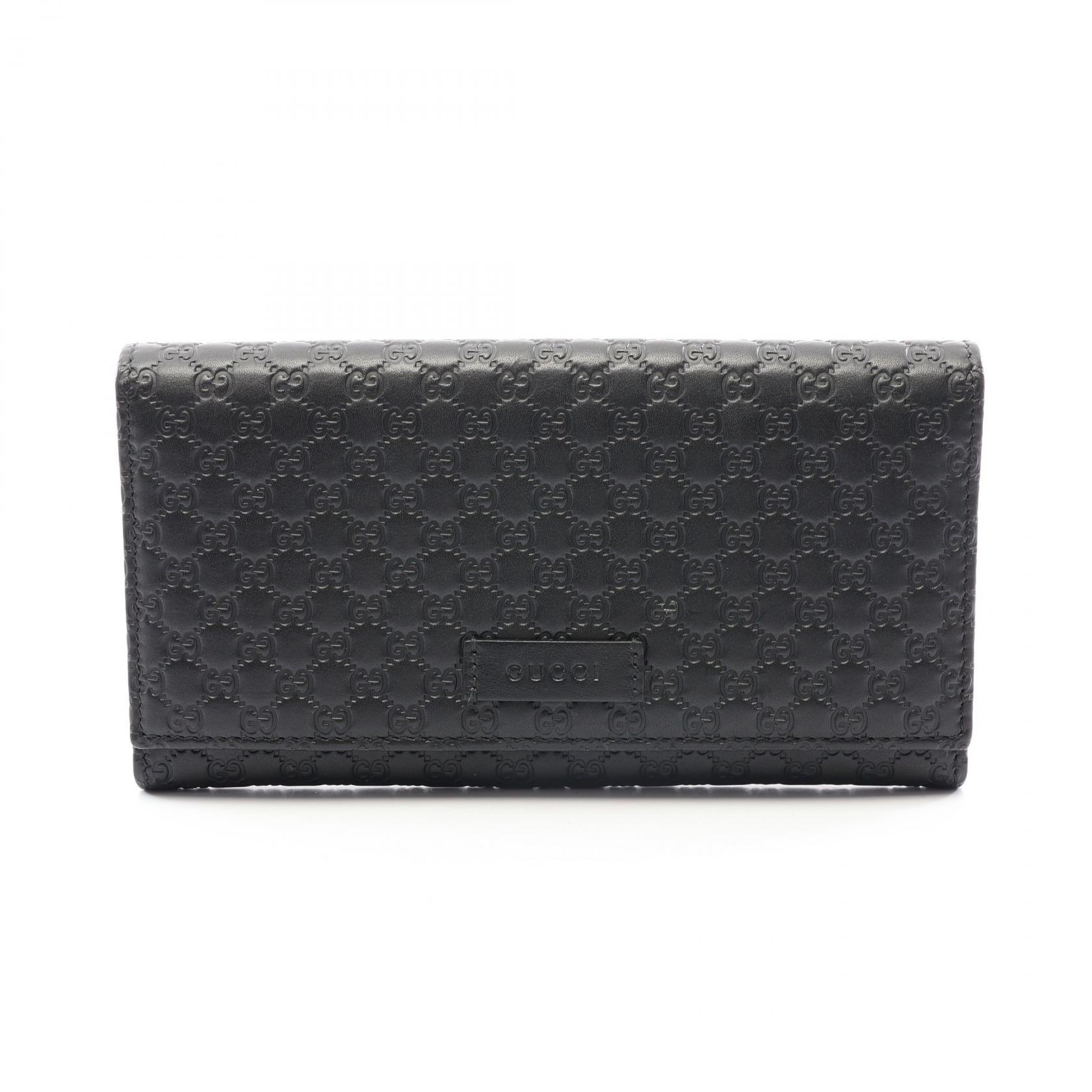 グッチ GUCCI マイクログッチシマ 二つ折り長財布 財布 レザー レディース ブラック系 449396 【中古】