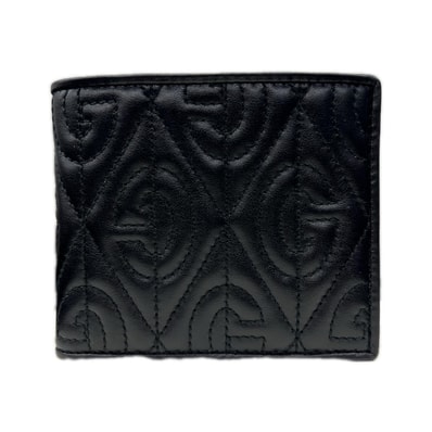 GUCCI 未使用品 グッチ Gロンバス キルティングウォレット 二つ折り財布 札入れ コインケース無し 597625 レザー ブラック GG スマートウォレット Sランク 中古 鑑定済