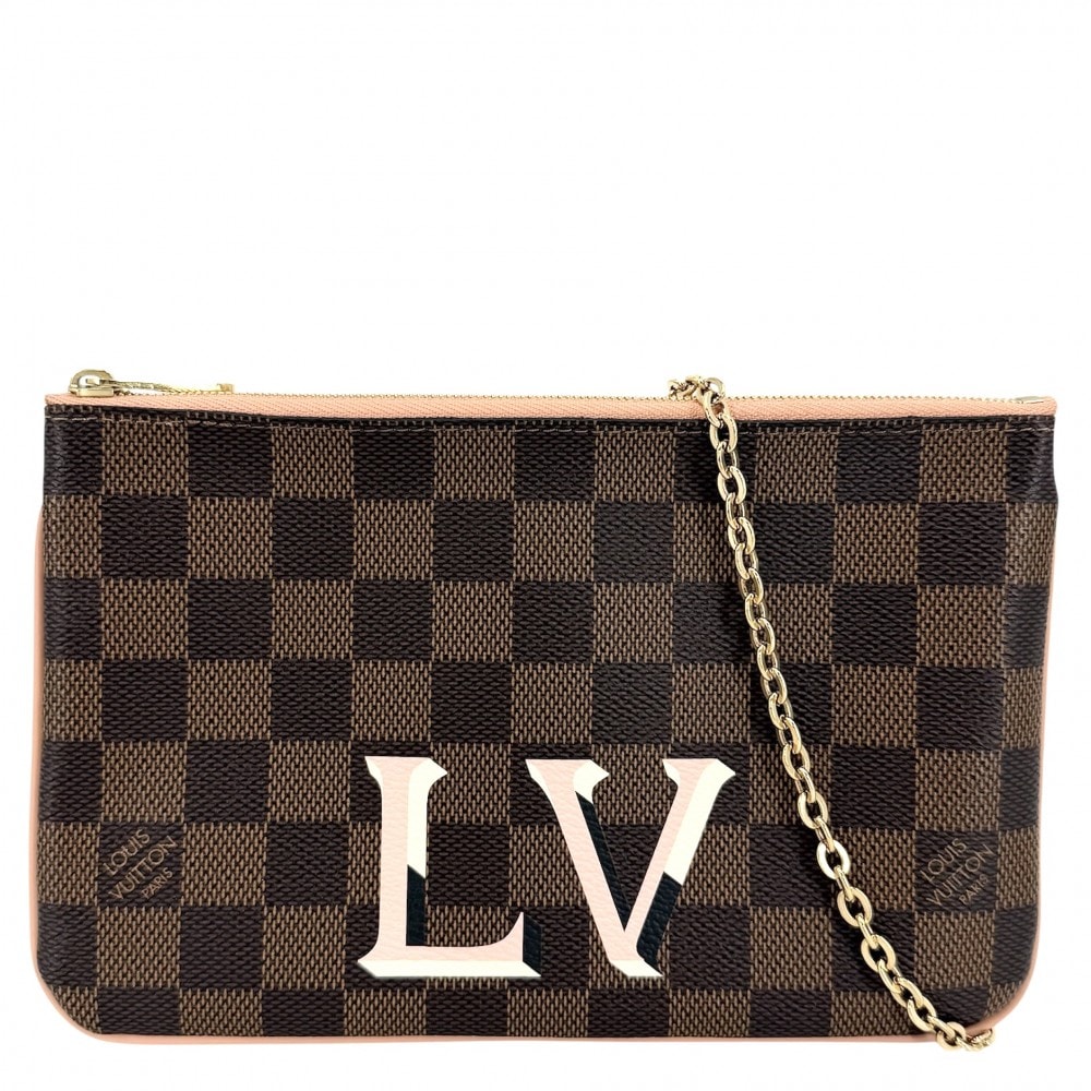 LOUIS VUITTON ルイヴィトン ショルダーバッグ ポシェット ドゥーブル チェーン 肩掛け 斜め掛け N60254 ダミエキャンバス ブラウン 茶 ピンク ゴールド金具 レディース【中古品】