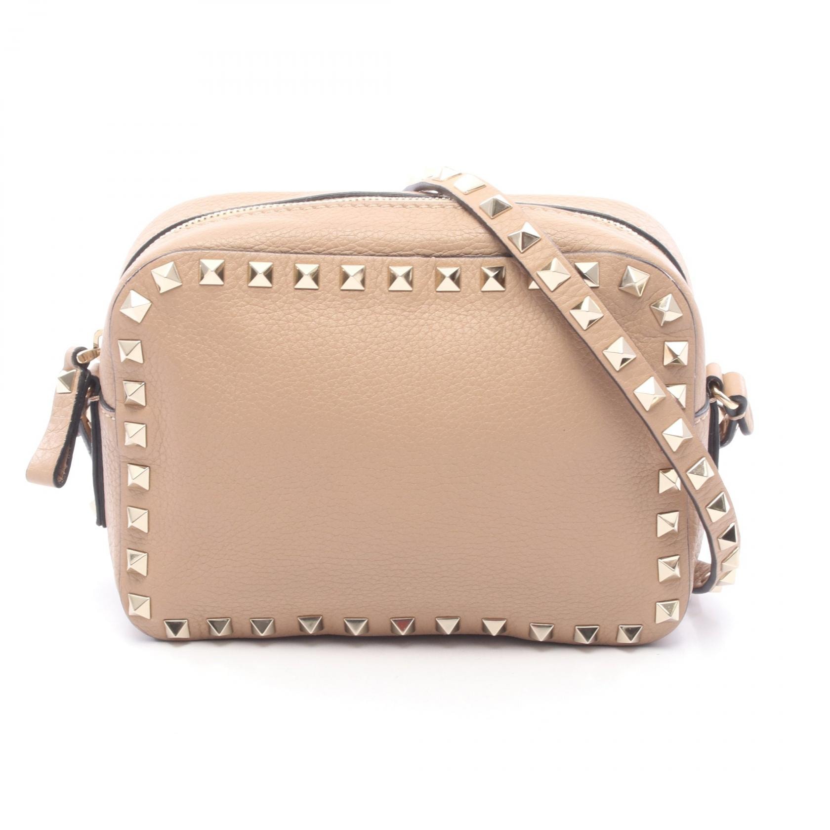 ヴァレンチノ Valentino ロックスタッズ カメラバッグ ショルダーバッグ バッグ レザー レディース ベージュ系 【中古】