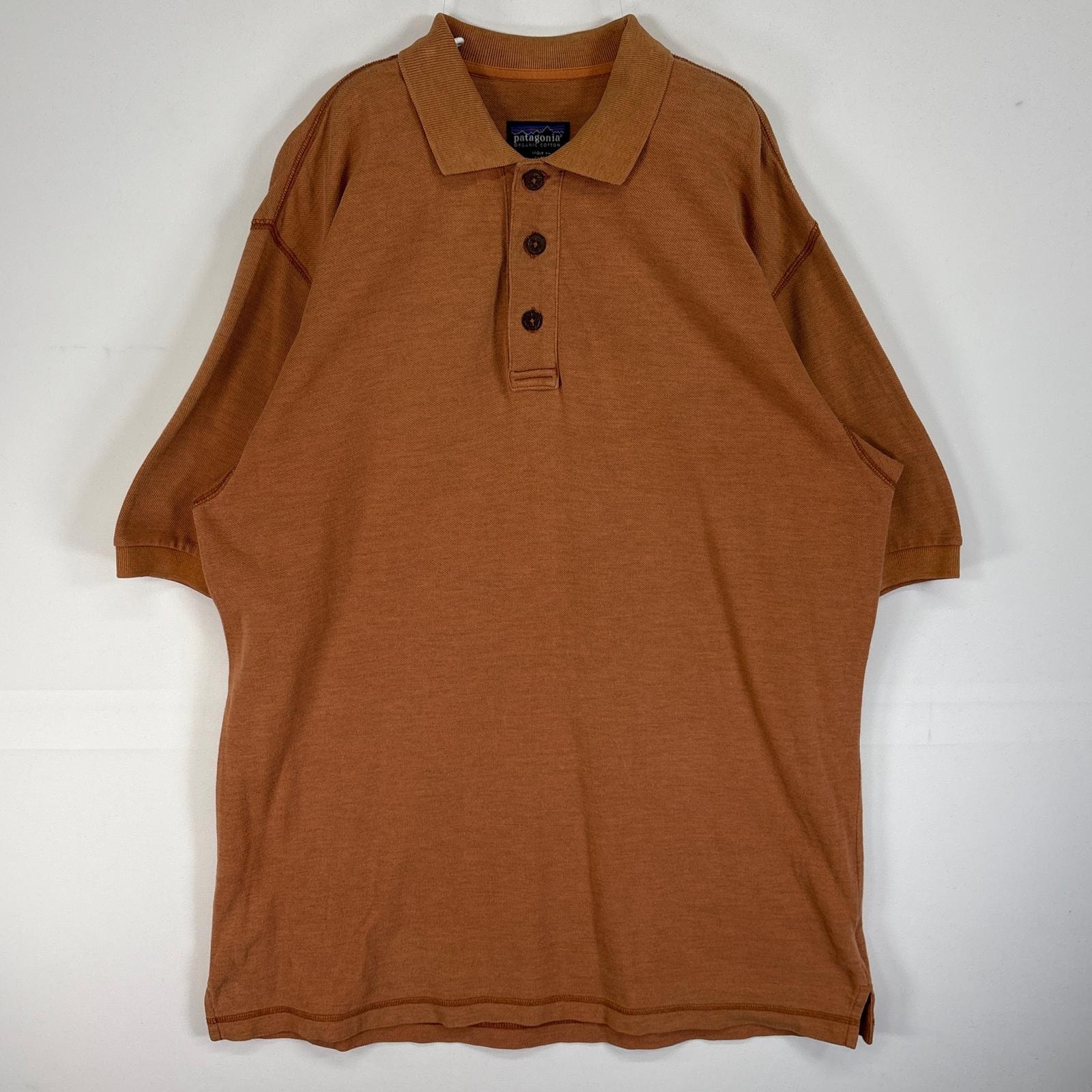 古着 90's/90年代 パタゴニア patagonia 鹿の子 半袖 ポロシャツ ロゴ 刺繍 肉厚 3ボタン M オレンジ系 無地 メンズ