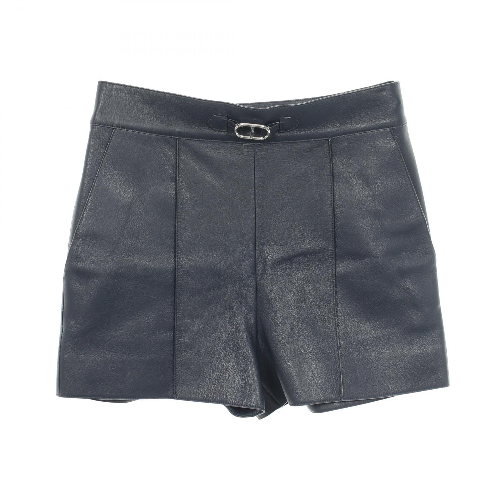 エルメス HERMES シェーヌダンクル ショート パンツ 衣料品 ボトムス レザー レディース ネイビー系 【中古】