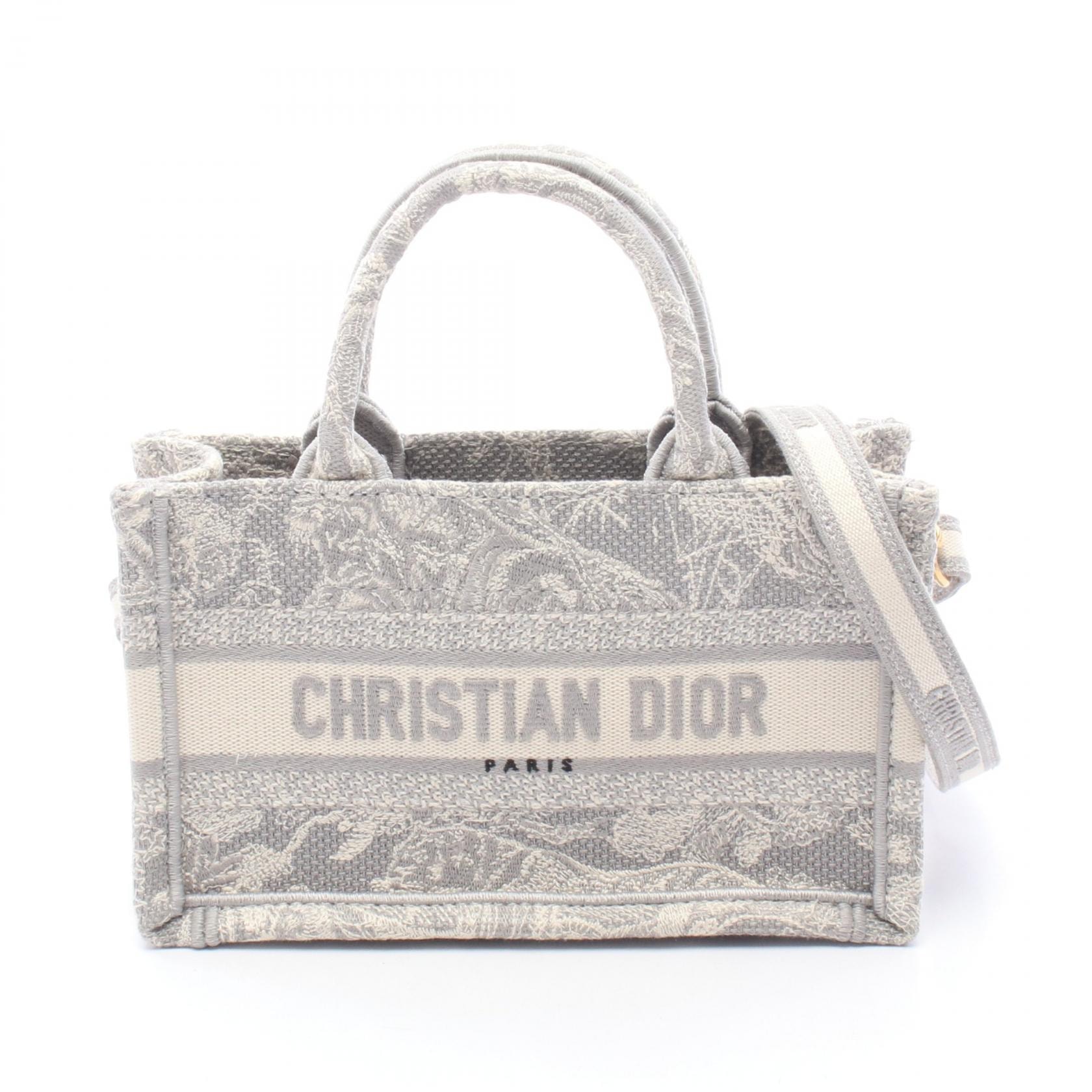 ディオール Dior BOOK TOTE ブックトート ミニ ハンドバッグ バッグ キャンバス レディース グレー系 / ホワイト系 【中古】