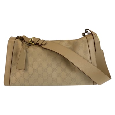 美品 GUCCI グッチ ベージュ ゴールド金具 GGキャンバス レザー/ ショルダーバッグ 602550 【中古】