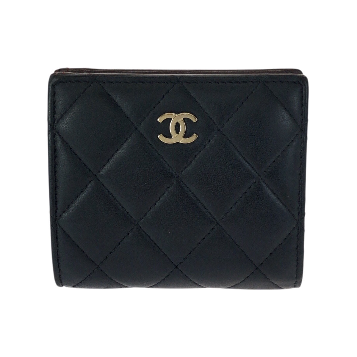美品 CHANEL シャネル マトラッセ ココマーク ブラック 黒 ゴールド金具 ラムスキン 折財布 コンパクトウォレット 601203 【中古】