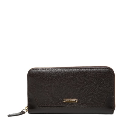 バーバリー ノバチェック ラウンドファスナー 長財布 ブラウン レザー レディース BURBERRY 【中古】
