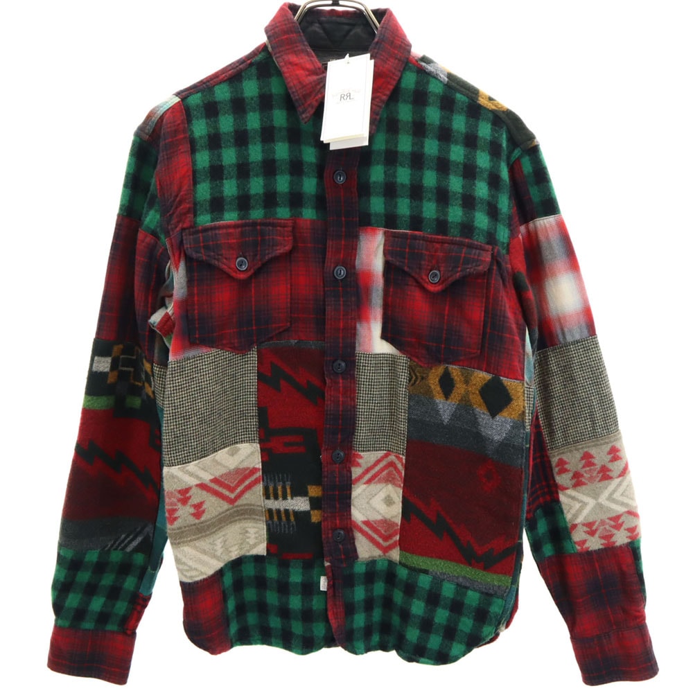 RRL ダブルアールエル 未使用 ウールブレンド チェック柄 パッチワーク 長袖 シャツ XS 赤系 RALPH LAUREN タグ付き