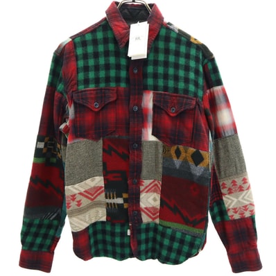 RRL ダブルアールエル 未使用 ウールブレンド チェック柄 パッチワーク 長袖 シャツ XS 赤系 RALPH LAUREN タグ付き