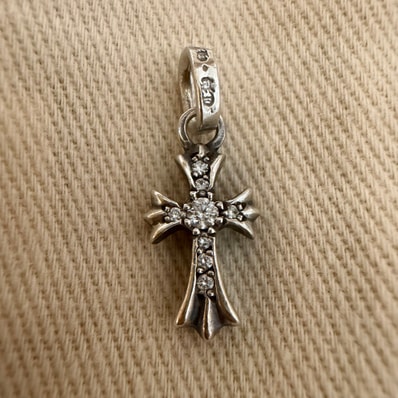 Chrome Hearts Cross Baby Fat Charm Pave Diamond "Silver"