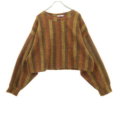 ZARA ザラ ストライプ柄 長袖 ニット S オレンジ系 ラメ