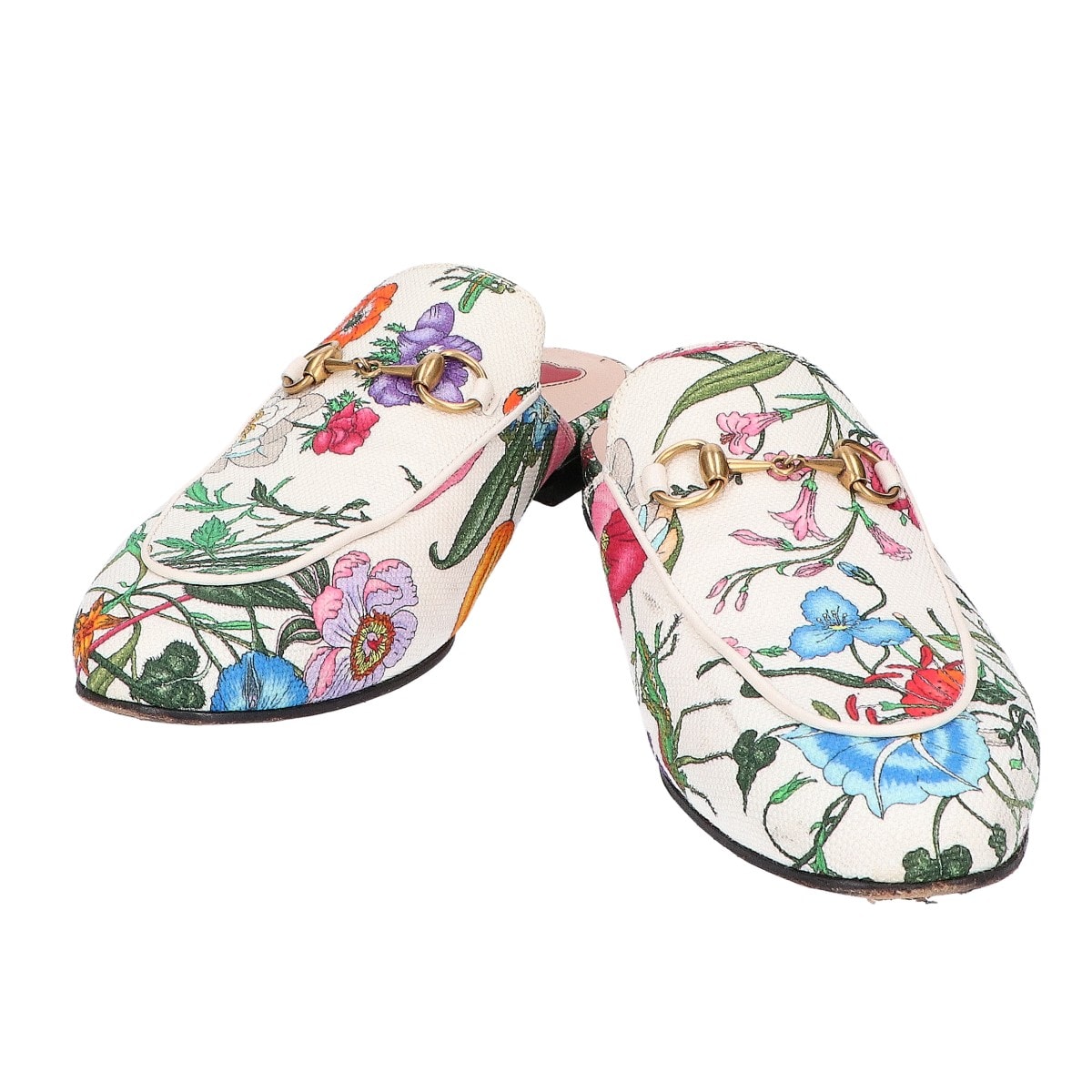 グッチ 475094 プリンスタウン フローラル総柄 キャンバス ホースビット ミュール / スリッパ 37