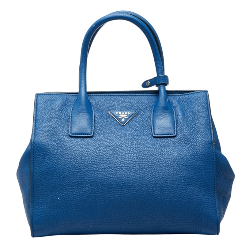 プラダ 三角ロゴプレート ハンドバッグ トートバッグ ブルー レザー レディース PRADA 中古