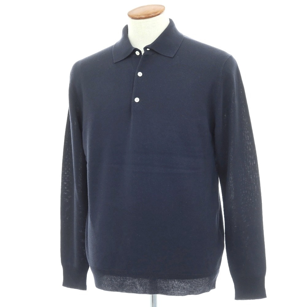 【中古】ビームスプラス BEAMS PLUS レーヨンコットン 長袖 ポロニット ネイビー【サイズM】【メンズ】