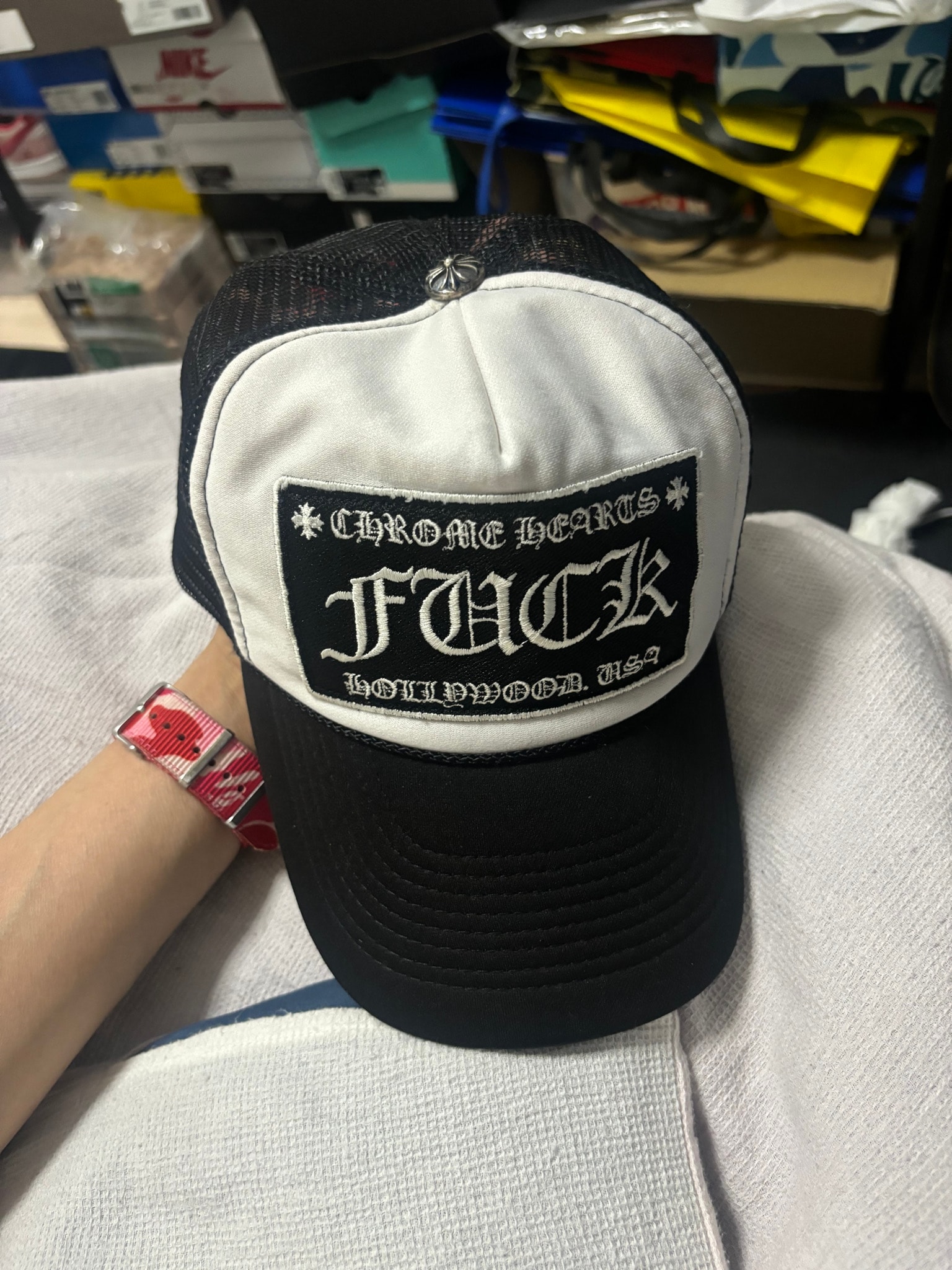 Chrome Hearts Tracker Cap Fuck "Black/White"