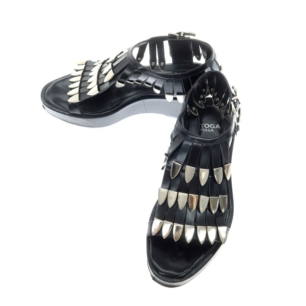 【中古】トーガ TOGA 装飾 レザー プラットフォーム サンダル ブラック【サイズ38】【レディース】