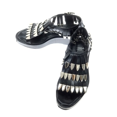 【中古】トーガ TOGA 装飾 レザー プラットフォーム サンダル ブラック【サイズ38】【レディース】