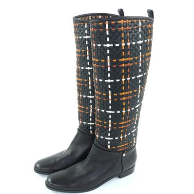 極美品 エルメス ロングブーツ ブラック レディース 37.5