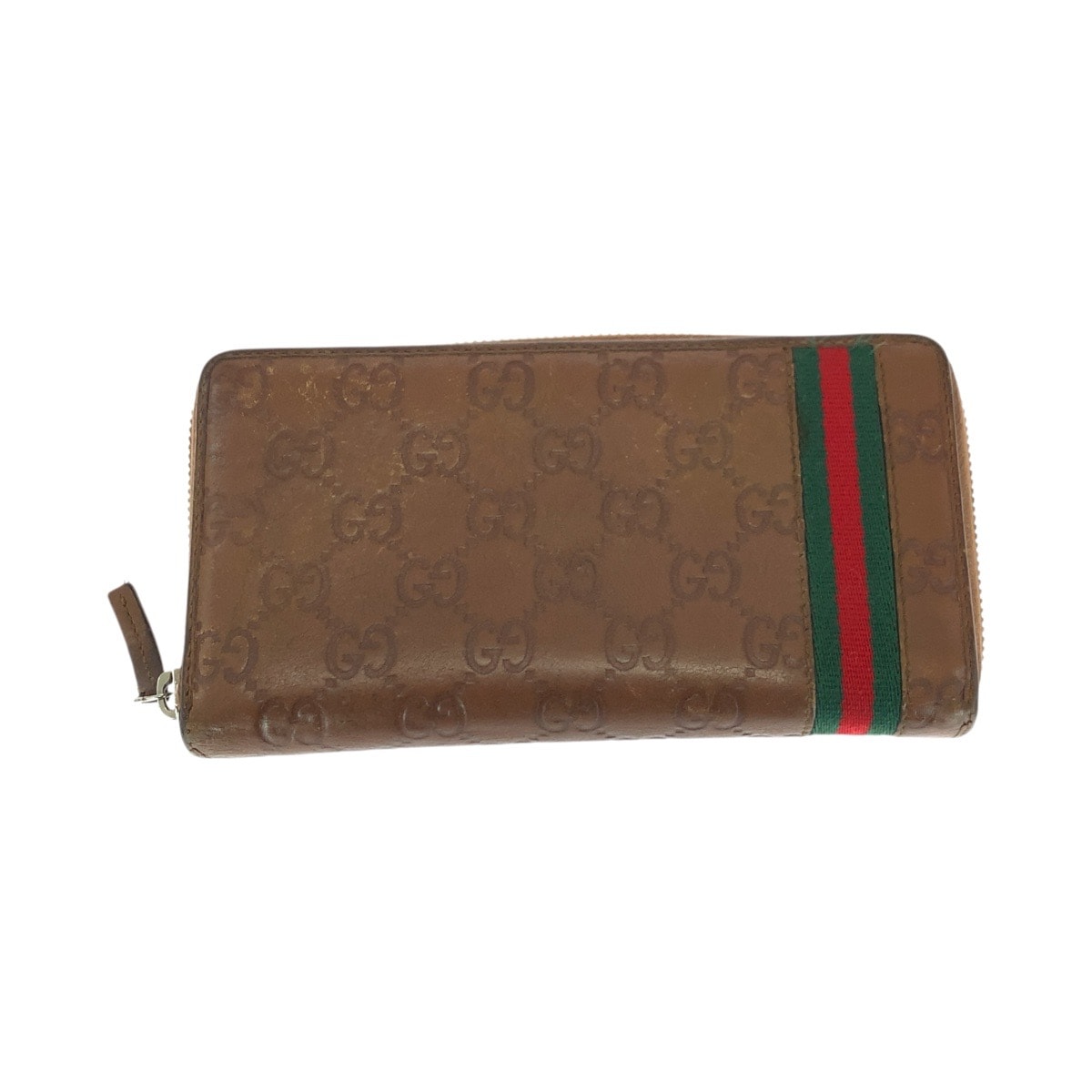 美品 GUCCI グッチ シェリーライン ブラウン シルバー金具 レザー キャンバス/ 長財布 ラウンドファスナー 506231 【中古】