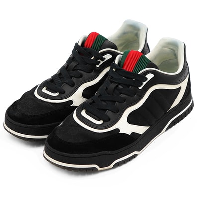 【SALE】GUCCI グッチ スニーカー サイズ 6 メンズ GGキャンバス シェリーライン スウェード レザー ローカット シューズ 靴 ブラック ホワイト 黒 白 イタリア製